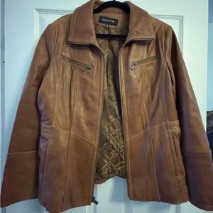 Jones New York Camel Brown Genuine Leather Coat Size XL Women’s